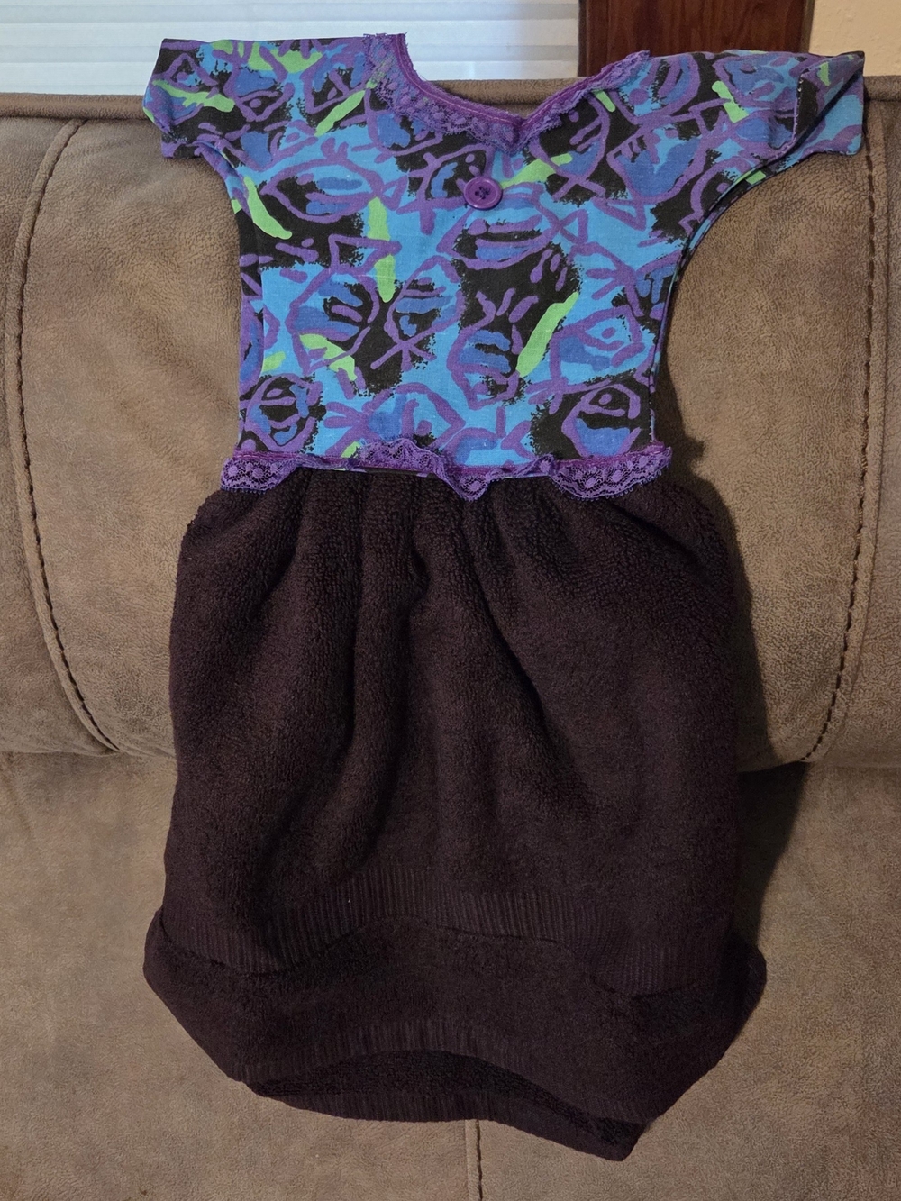 Purple & Brown Kitchen Towel Dress - Decorative Hanging Towel
